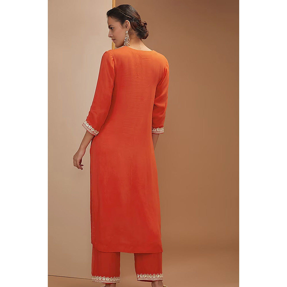 Bbaawri Orange Gota Patti Embroidred Kurta with Pant & Dupatta (Set of 3)