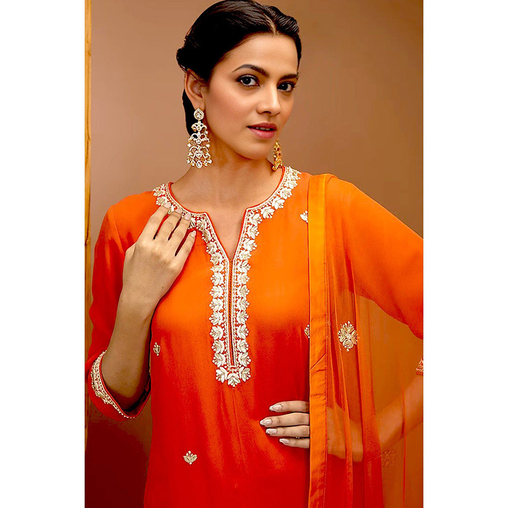 Bbaawri Orange Gota Patti Embroidred Kurta with Pant & Dupatta (Set of 3)