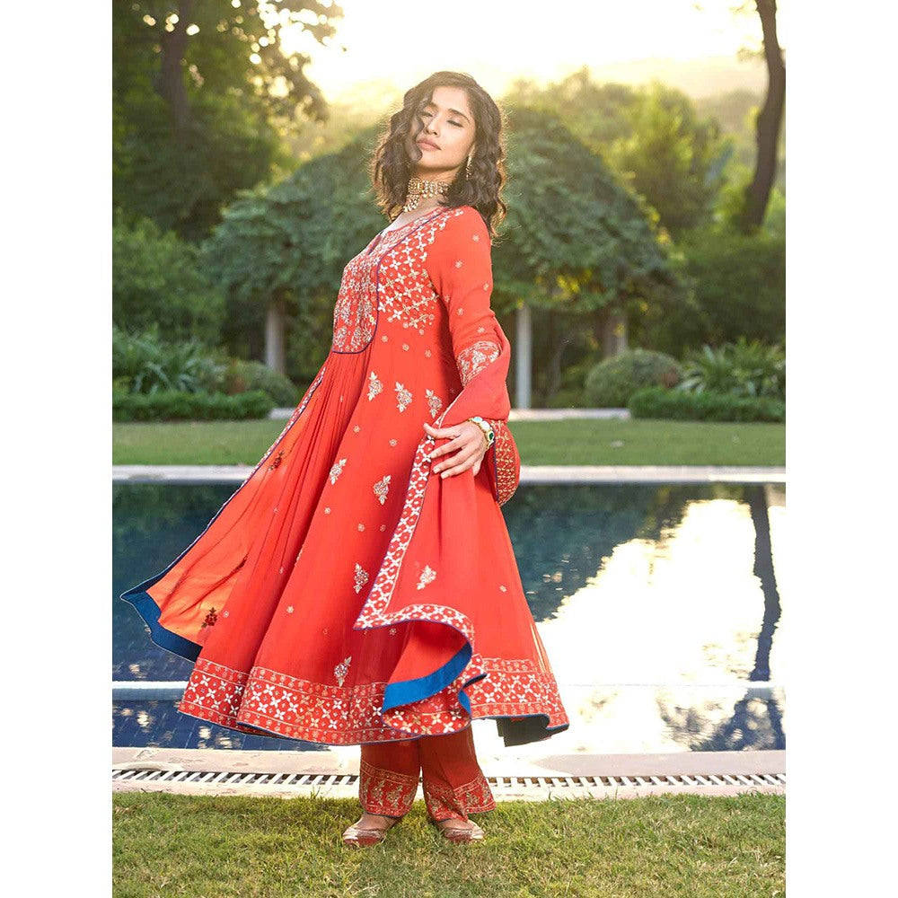 Bbaawri Red Georgette Kali Gota Patti Hand Embroidery Kurta with Pant & Dupatta (Set of 3)