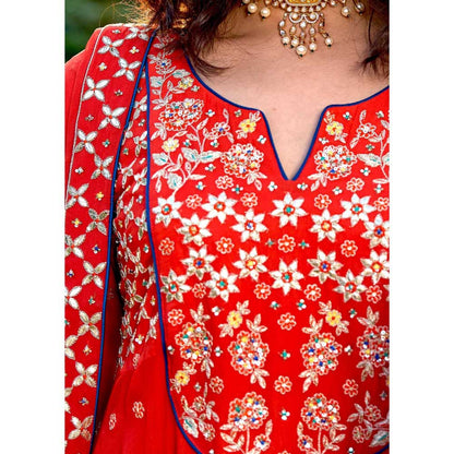 Bbaawri Red Georgette Kali Gota Patti Hand Embroidery Kurta with Pant & Dupatta (Set of 3)