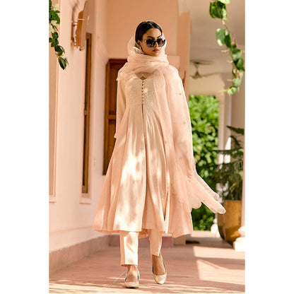 Bbaawri Peach Kali Silk Kali Kurta with Pant & Dupatta (Set of 3)