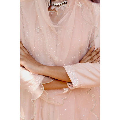 Bbaawri Peach Kali Silk Kali Kurta with Pant & Dupatta (Set of 3)