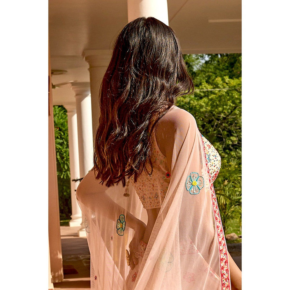 Bbaawri Peach Sequins & Resham Hand Embroidered Silk Lehenga with Blouse & Dupatta (Set of 3)
