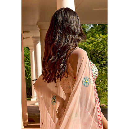Bbaawri Peach Sequins & Resham Hand Embroidered Silk Lehenga with Blouse & Dupatta (Set of 3)