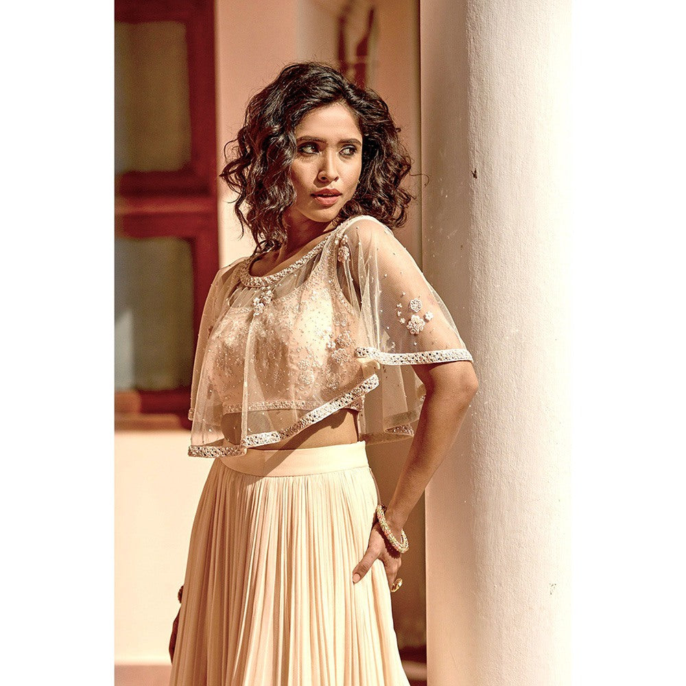 Bbaawri Pastel Sun Downer Hand Embroidered Cape with Blouse & Skirt (Set of 3)