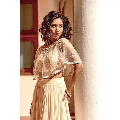 Bbaawri Pastel Sun Downer Hand Embroidered Cape with Blouse & Skirt (Set of 3)