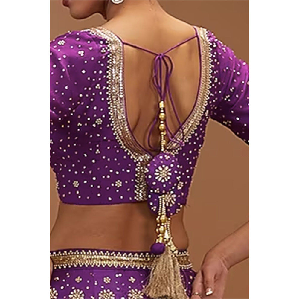 Bbaawri Purple Silk Nakshi & Zardosi Hand Embroidered Lehenga with Blouse & Dupatta (Set of 3)