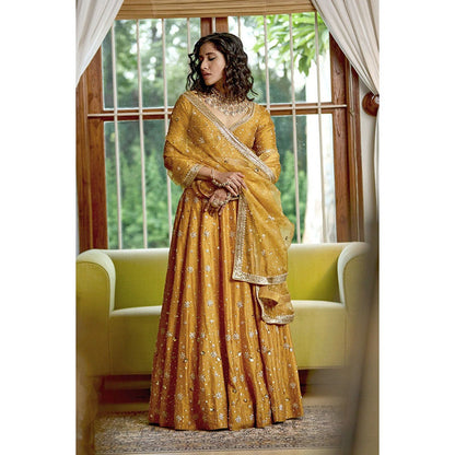 Bbaawri Golden Silk Nakshi & Zardosi Hand Embroidered Lehenga with Blouse & Dupatta (Set of 3)