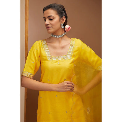Bbaawri Yellow Color Dupion Silk Hand Embroidered Top with Sharara & Dupatta (Set of 3)