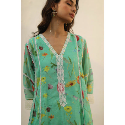 Begum Pret Azra Turquoise Kurta (Set of 3)