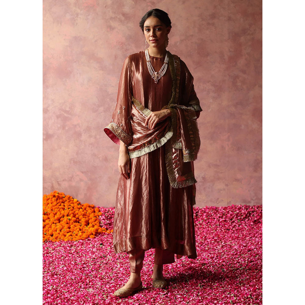 Begum Pret Zaahra Rose Gold Kurta (Set of 3)
