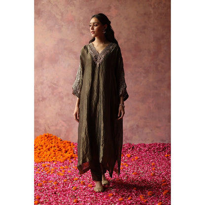 Begum Pret Heer Olive Phiran Kurta (Set of 3)