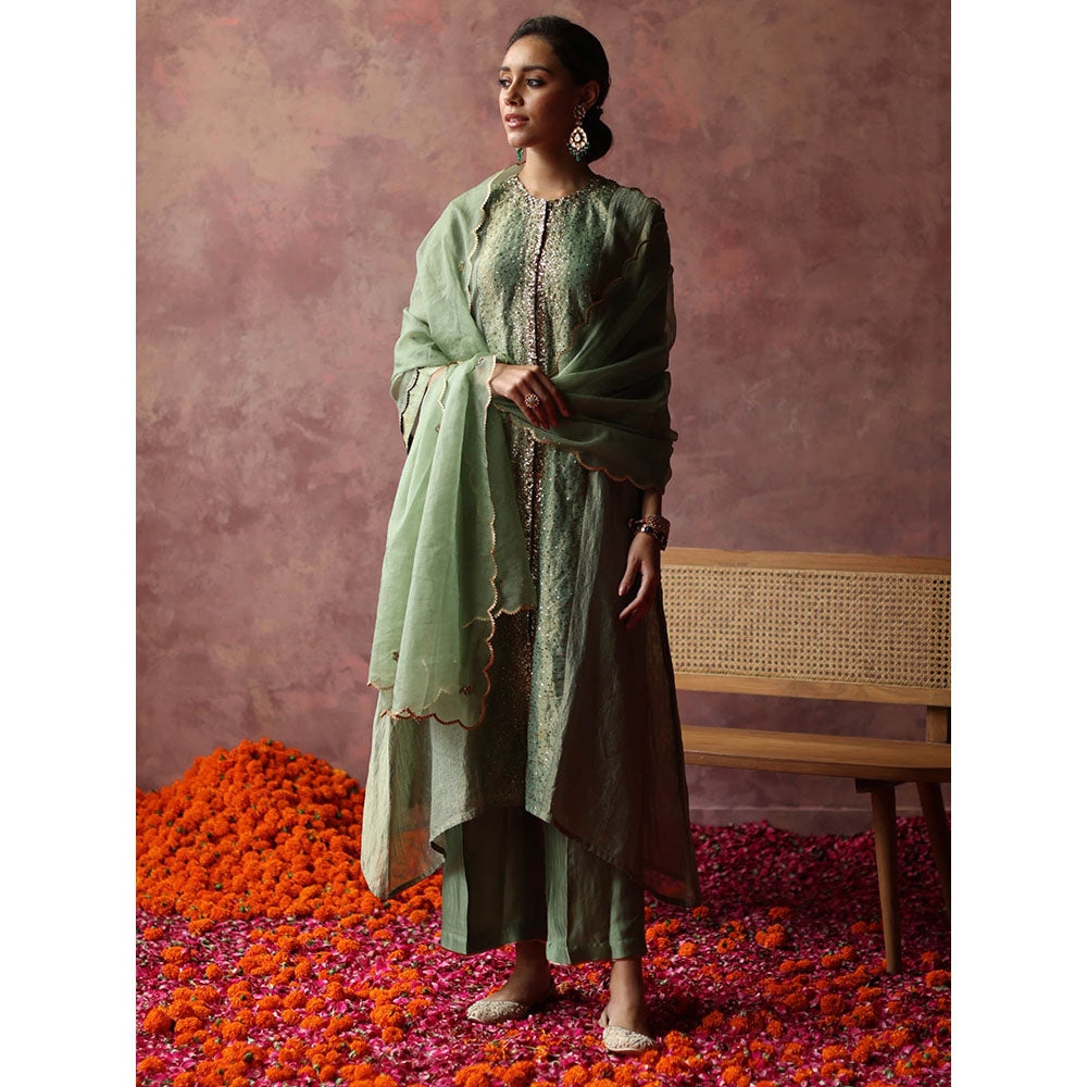 Begum Pret Paakizah Green Kurta (Set of 4)
