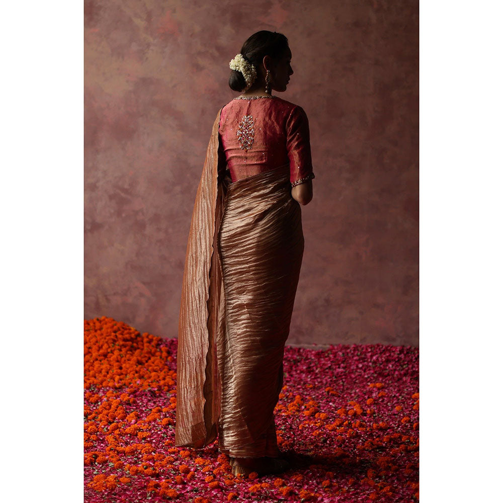 Begum Pret Kalista Taupe Saree with Stitched Blouse