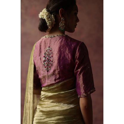 Begum Pret Kalista Olive Saree with Stitched Blouse