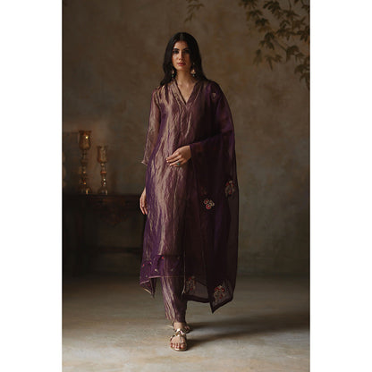 Begum Pret Ayat Metallic Purple Kurta with Pant and Dupatta (Set of 3)