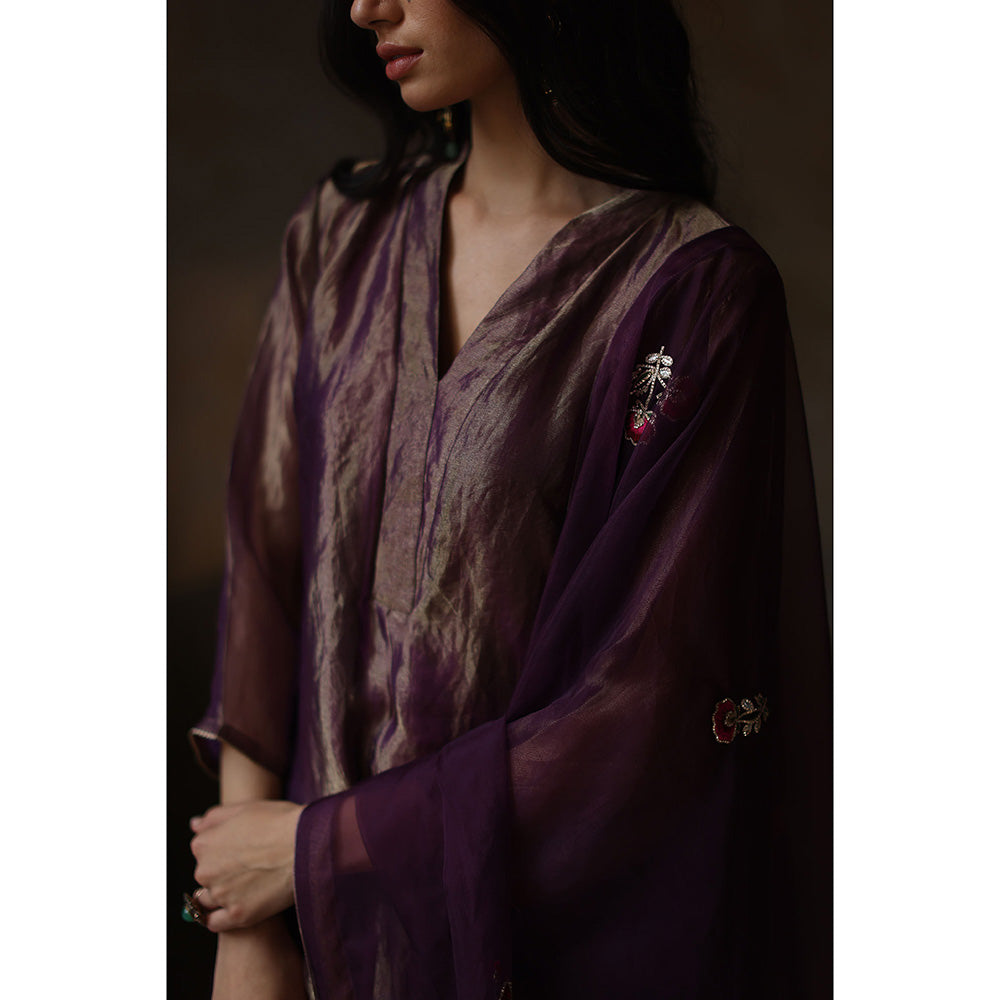 Begum Pret Ayat Metallic Purple Kurta with Pant and Dupatta (Set of 3)