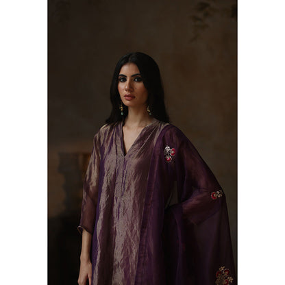 Begum Pret Ayat Metallic Purple Kurta with Pant and Dupatta (Set of 3)