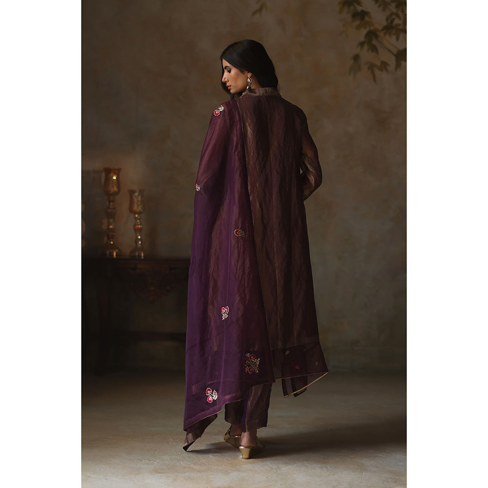 Begum Pret Ayat Metallic Purple Kurta with Pant and Dupatta (Set of 3)