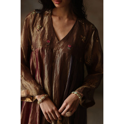 Begum Pret Saanjh Multi-Color Anarkali Kurta with Pant and Dupatta (Set of 3)