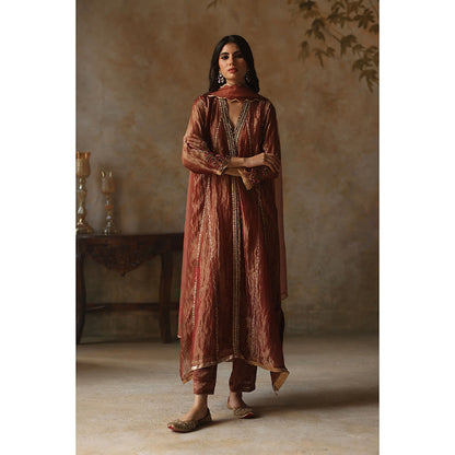 Begum Pret Asma Burnt Orange Kurta with Pant and Dupatta (Set of 3)