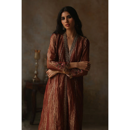 Begum Pret Asma Burnt Orange Kurta with Pant and Dupatta (Set of 3)