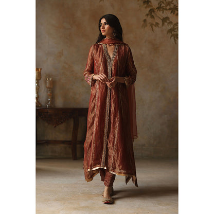 Begum Pret Asma Burnt Orange Kurta with Pant and Dupatta (Set of 3)