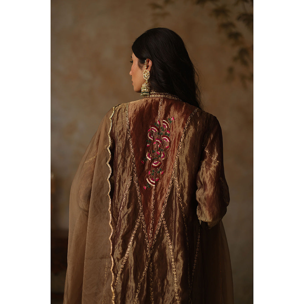 Begum Pret Asma Gold Kurta with Pant and Dupatta (Set of 3)