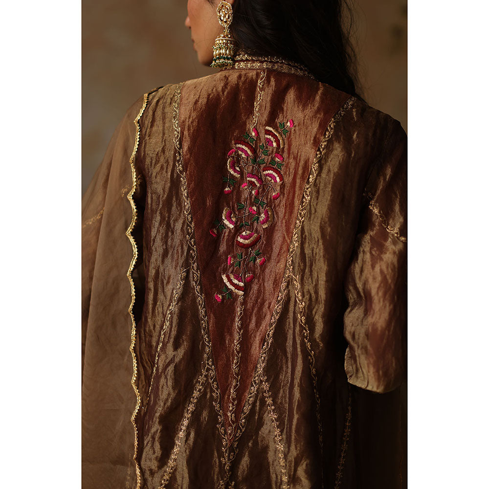 Begum Pret Asma Gold Kurta with Pant and Dupatta (Set of 3)