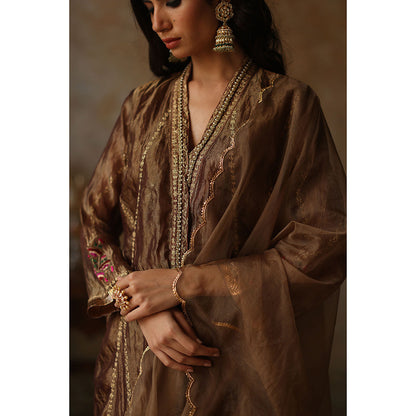 Begum Pret Asma Gold Kurta with Pant and Dupatta (Set of 3)