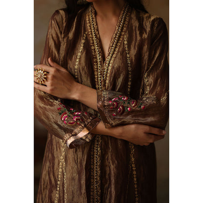 Begum Pret Asma Gold Kurta with Pant and Dupatta (Set of 3)