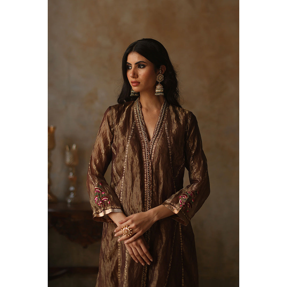 Begum Pret Asma Gold Kurta with Pant and Dupatta (Set of 3)