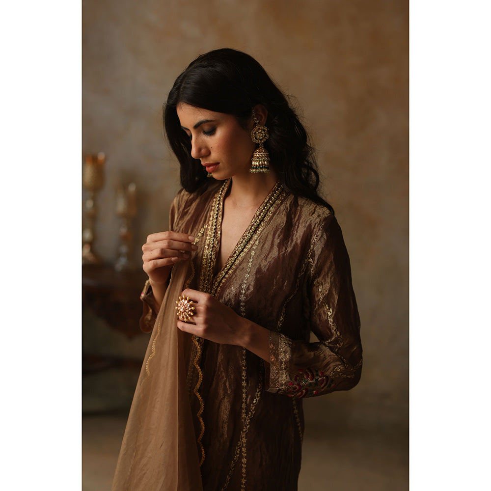 Begum Pret ASMA Gold Kurta with Pant & Dupatta (Set of 3)