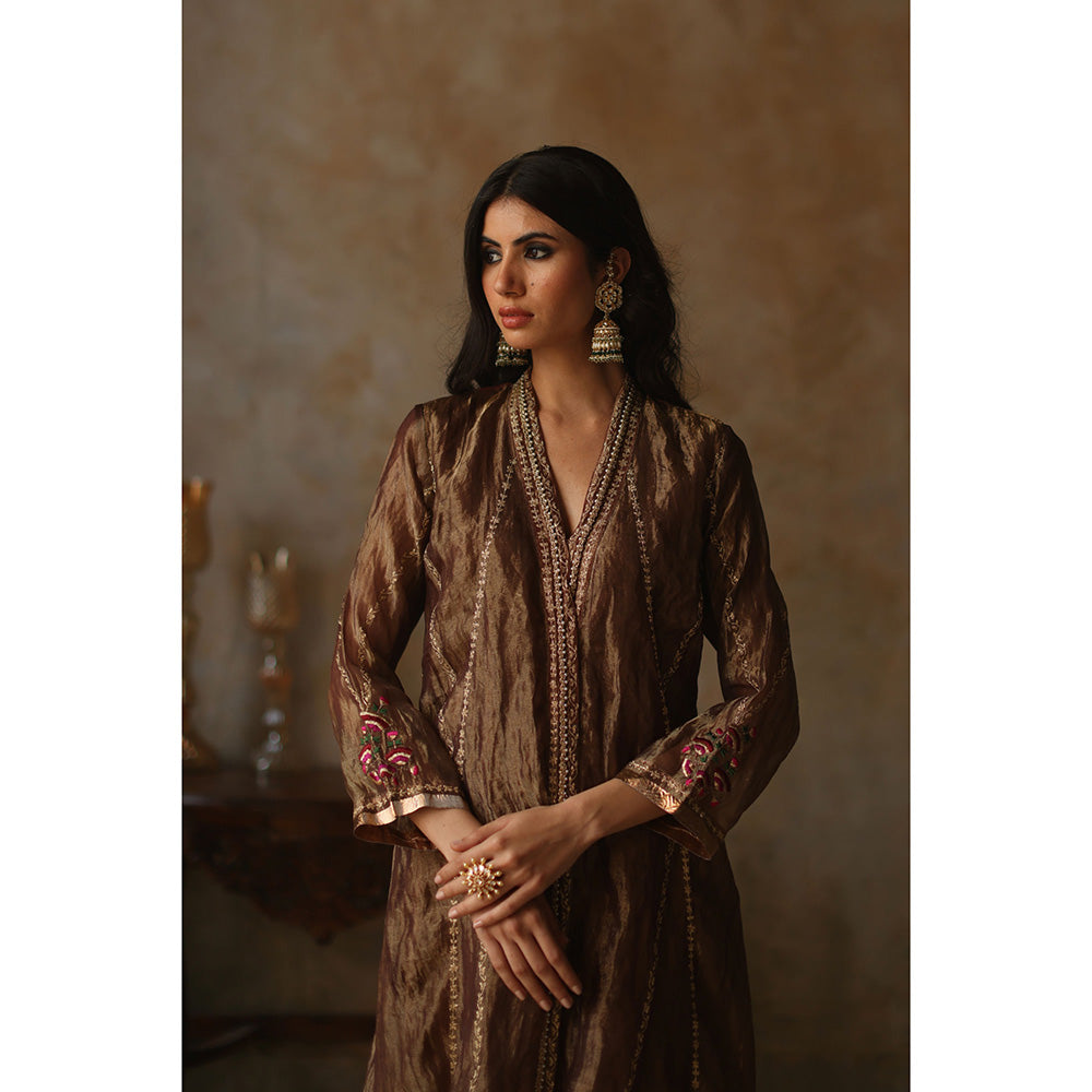 Begum Pret ASMA Gold Kurta with Pant & Dupatta (Set of 3)