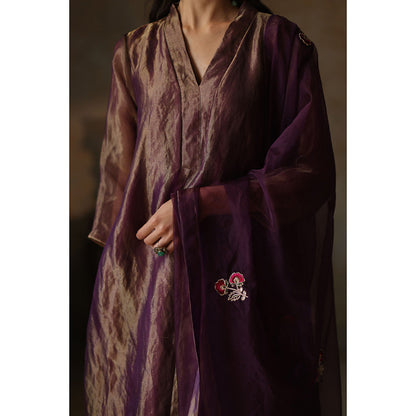Begum Pret AYAT Purple Kurta with Pant & Dupatta (Set of 3)