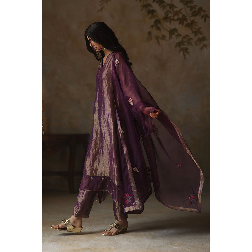 Begum Pret AYAT Purple Kurta with Pant & Dupatta (Set of 3)
