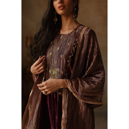 Begum Pret FAIZ Burgundy Kurta with Pant & Dupatta (Set of 3)