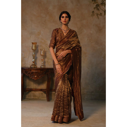 Begum Pret FARHANA Brown Embellished Saree with Stitched Blouse