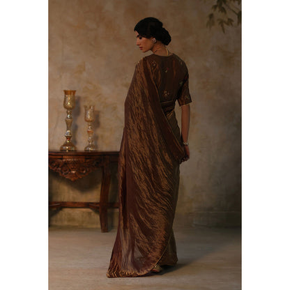 Begum Pret FARHANA Brown Embellished Saree with Stitched Blouse