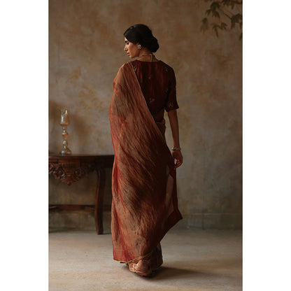 Begum Pret FARHANA Rust Embellished Saree with Stitched Blouse
