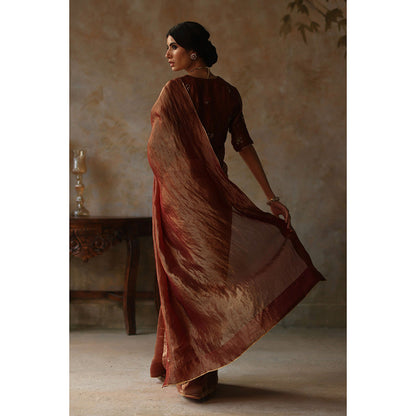 Begum Pret FARHANA Rust Embellished Saree with Stitched Blouse