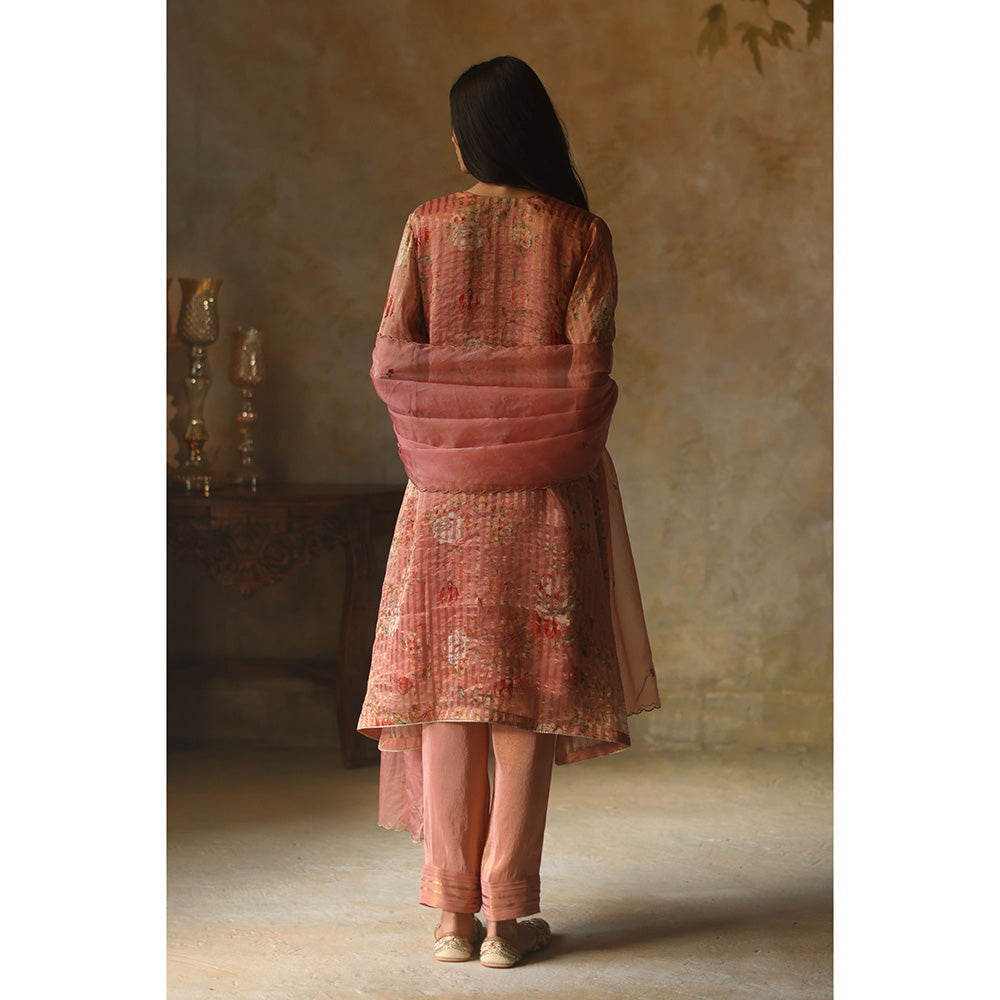 Begum Pret IKAI Peach & Gold Floral Kurta with Pant & Dupatta (Set of 3)