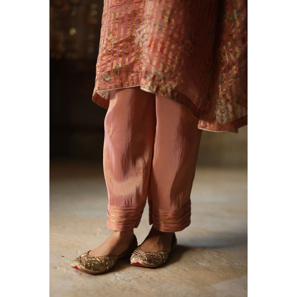 Begum Pret IKAI Peach & Gold Floral Kurta with Pant & Dupatta (Set of 3)