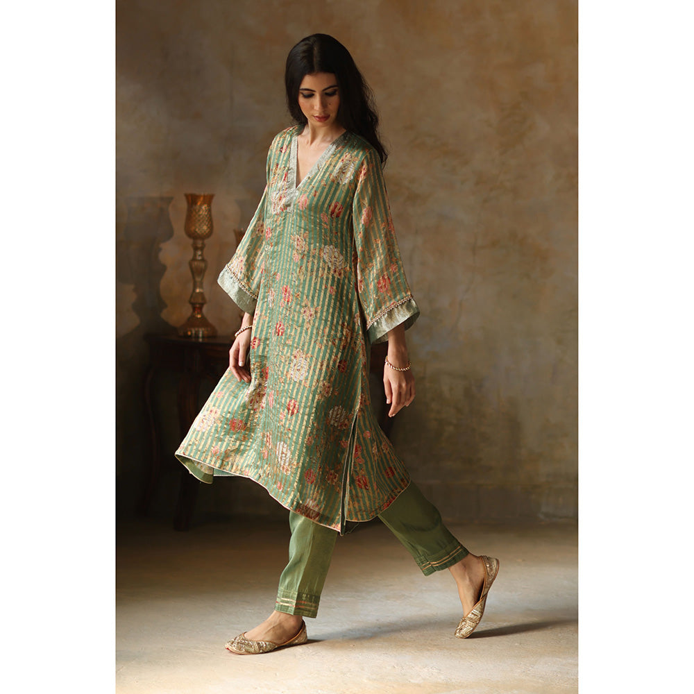 Begum Pret IKAI Sea Green Floral Kurta with Pant & Dupatta (Set of 3)