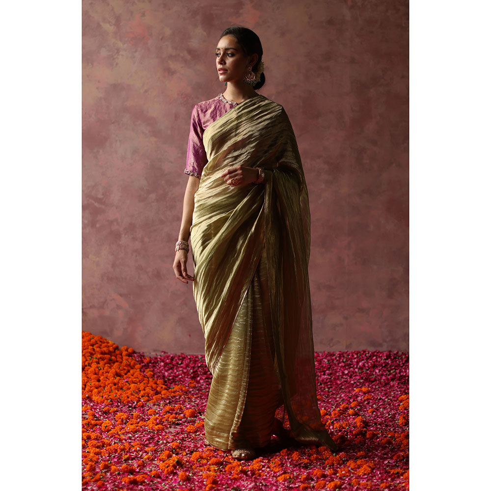 Begum Pret KALISTA Green Embellished Saree with Purple Stitched Blouse