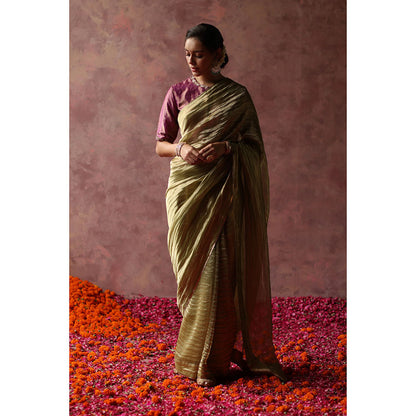 Begum Pret KALISTA Green Embellished Saree with Purple Stitched Blouse