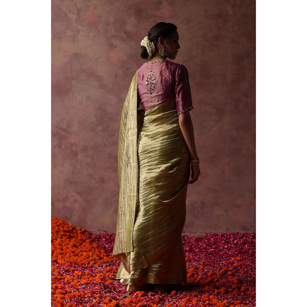 Begum Pret KALISTA Green Embellished Saree with Purple Stitched Blouse