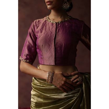 Begum Pret KALISTA Green Embellished Saree with Purple Stitched Blouse