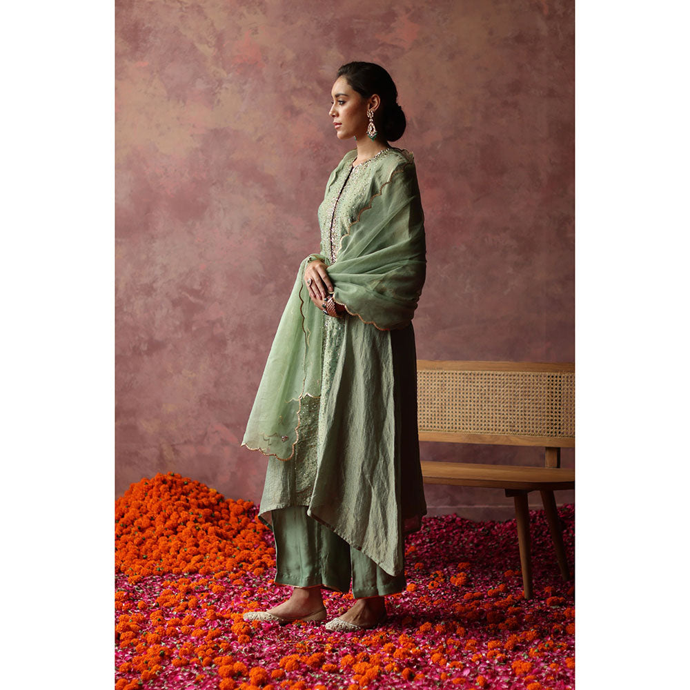 Begum Pret PAAKIZAH Sea Green Kurta with Pant & Dupatta (Set of 3)