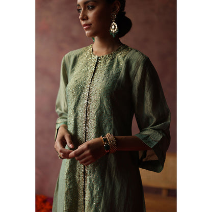 Begum Pret PAAKIZAH Sea Green Kurta with Pant & Dupatta (Set of 3)